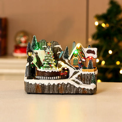 Multiple Christmas Rotating Resin Glowing Music Box Ornaments Rotating Small Train Christmas Gift