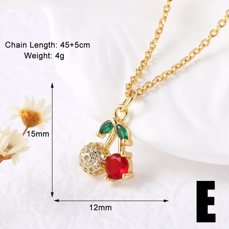 Modern Style Classic Style Cherry 201 Stainless Steel Copper Zircon 18K Gold Plated Plating Inlay Pendant Necklace O-shaped Chain Cable Chain