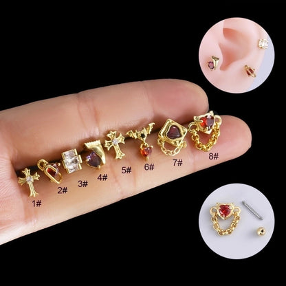 1 Piece Ear Cartilage Rings & Studs Fashion Heart Shape 316L Stainless Steel Copper Inlay Zircon