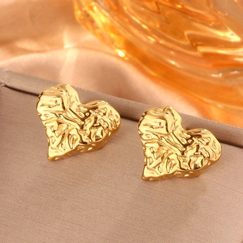 1 Pair Minimalist Sector Leaves Heart Shape Pleated 304 Stainless Steel 18K Gold Plated Ear Studs