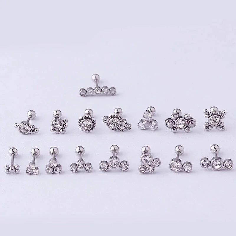 Ear Cartilage Rings & Studs Fashion Round 316L Stainless Steel Plating Inlay Zircon
