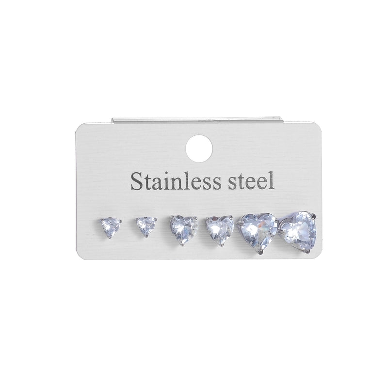 1 Set Minimalist Classic Style Heart Shape Inlay 304 Stainless Steel Rhinestones Drop Earrings
