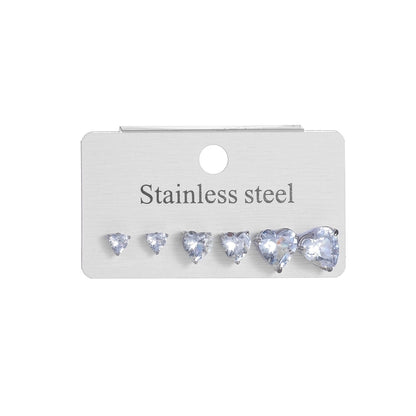 1 Set Minimalist Classic Style Heart Shape Inlay 304 Stainless Steel Rhinestones Drop Earrings