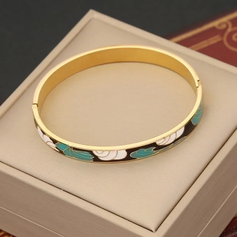 Retro Commute Devil'S Eye Color Block Stainless Steel 18K Gold Plated Bangle In Bulk
