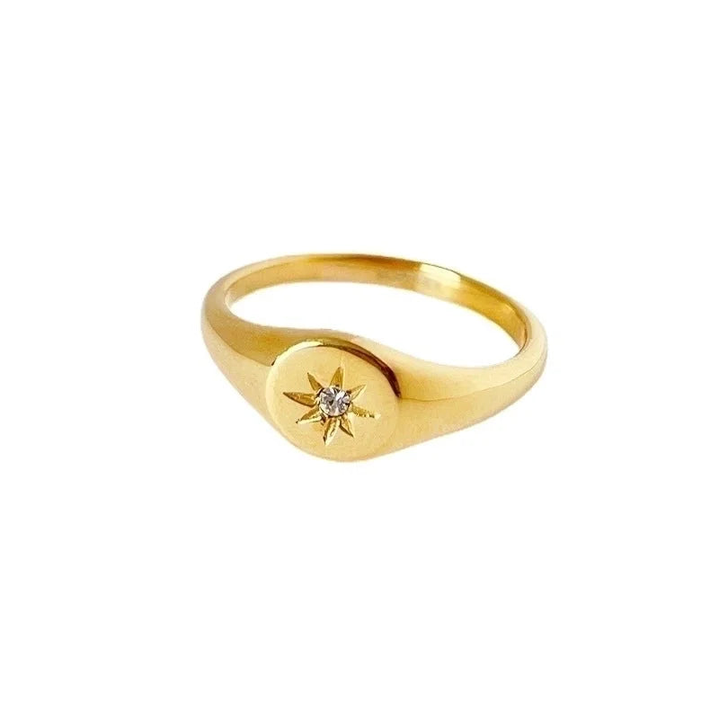 Minimalist Classic Style Star Titanium Steel Inlay Artificial Gemstones Rings