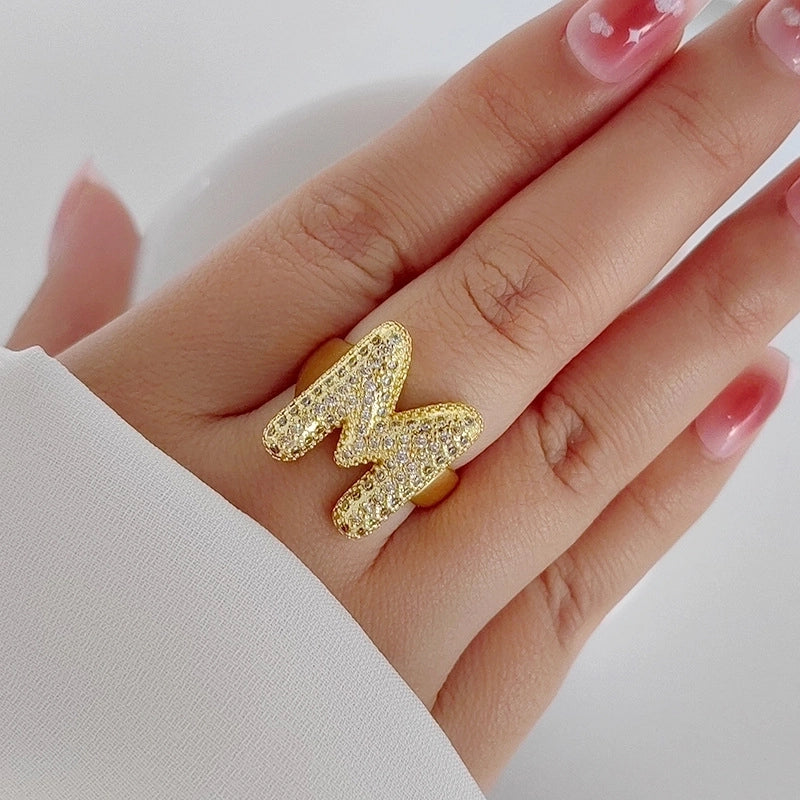 Copper Inlay Letter Zircon Open Rings