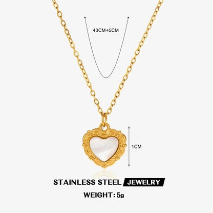 304 Stainless Steel 18K Gold Plated Minimalist Classic Style Plating Inlay Heart Shape Artificial Shell Rhinestones Pendant Necklace
