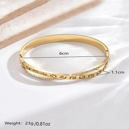 Luxurious French Style Life Tree 304 Stainless Steel 14K Gold Plated Rhinestones Bangle In Bulk
