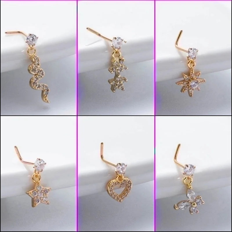 1 Piece Nose Rings & Studs Basic Classic Style Heart Shape Flower Butterfly 316L Stainless Steel Copper Plating Inlay Zircon