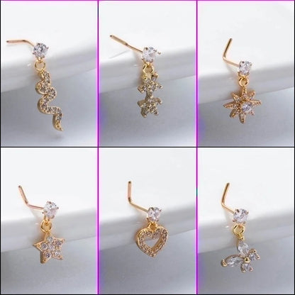 1 Piece Nose Rings & Studs Basic Classic Style Heart Shape Flower Butterfly 316L Stainless Steel Copper Plating Inlay Zircon