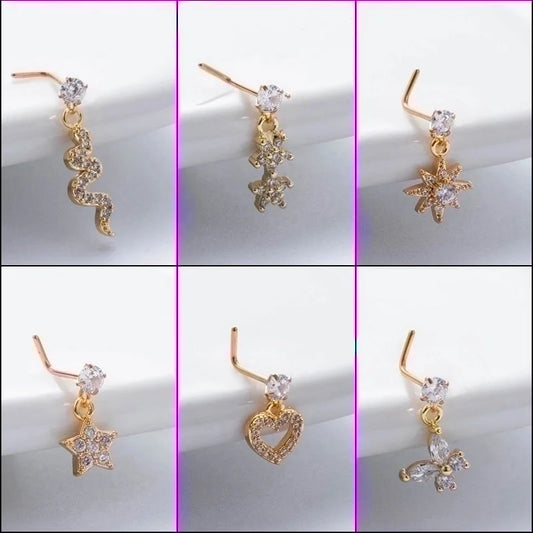 1 Piece Nose Rings & Studs Basic Classic Style Heart Shape Flower Butterfly 316L Stainless Steel Copper Plating Inlay Zircon
