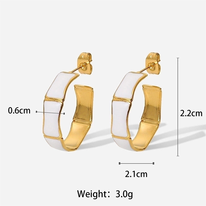 1 Pair Classic Style C Shape Enamel Plating 304 Stainless Steel 18K Gold Plated Ear Studs