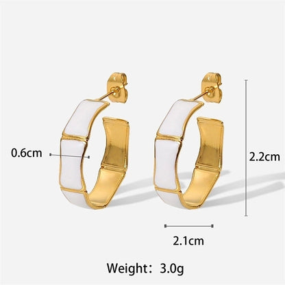 1 Pair Classic Style C Shape Enamel Plating 304 Stainless Steel 18K Gold Plated Ear Studs