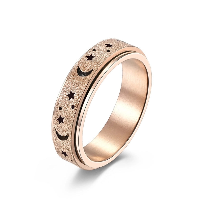 Fashion Frosted Hollow Star Moon Spinning Women's Stainless Steel Ring