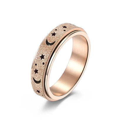 Fashion Frosted Hollow Star Moon Spinning Women's Stainless Steel Ring