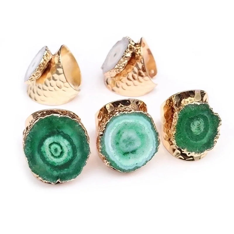 5 Pieces Casual Irregular Agate Brass Natural Stone Open Ring