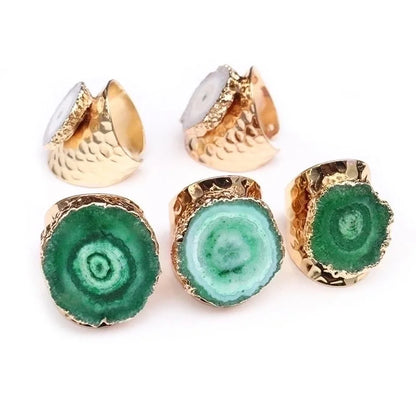 5 Pieces Casual Irregular Agate Brass Natural Stone Open Ring