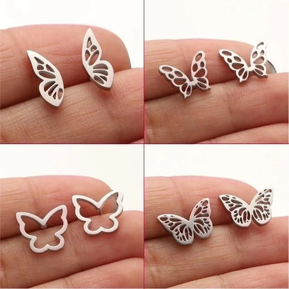 1 Pair Lady Butterfly Plating 304 Stainless Steel 18K Gold Plated Ear Studs