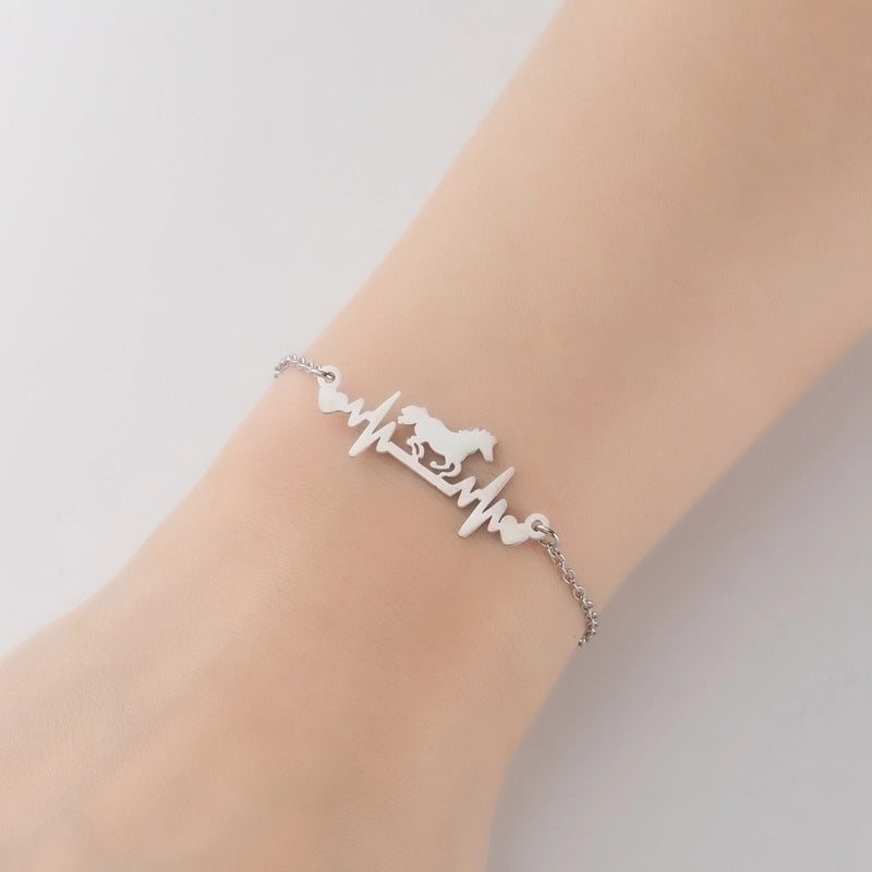 Cute Lady Letter Fox Horse 201 Stainless Steel 18K Gold Plated Bracelets In Bulk