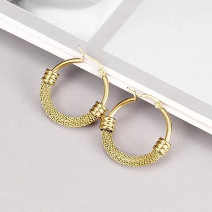 1 Pair Fashion Round Plating 201 Stainless Steel 18K Gold Plated Hoop Earrings