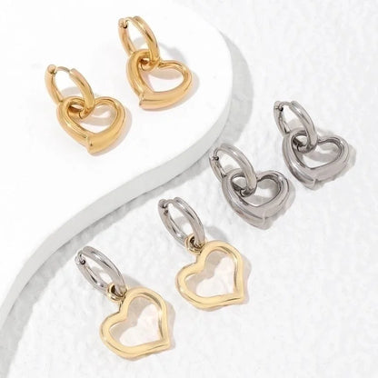 1 Pair Vintage Style Heart Shape Plating Stainless Steel 18K Gold Plated Hoop Earrings