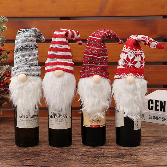 Qiaoding New Christmas Decorations Faceless Doll Wine Bottle Cap Knitted Forest Elderly Wine Bottle Cover Restaurant Decoration