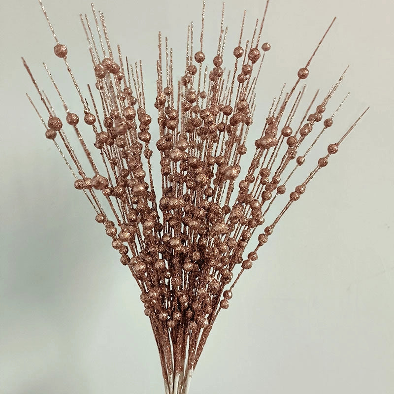 Christmas Decorations 43cm 12 Fork Gold Powder Ball Christmas Tree Garland Rattan Sequins Simulation Berry Branches Bundle