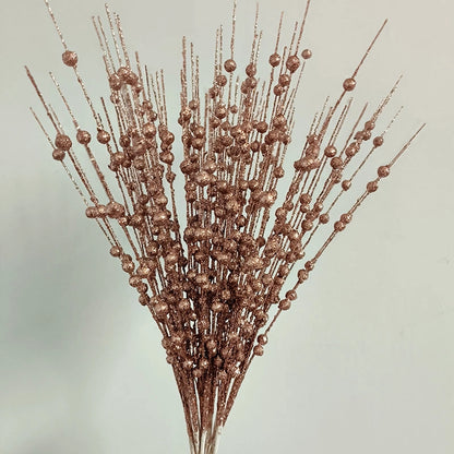 Christmas Decorations 43cm 12 Fork Gold Powder Ball Christmas Tree Garland Rattan Sequins Simulation Berry Branches Bundle