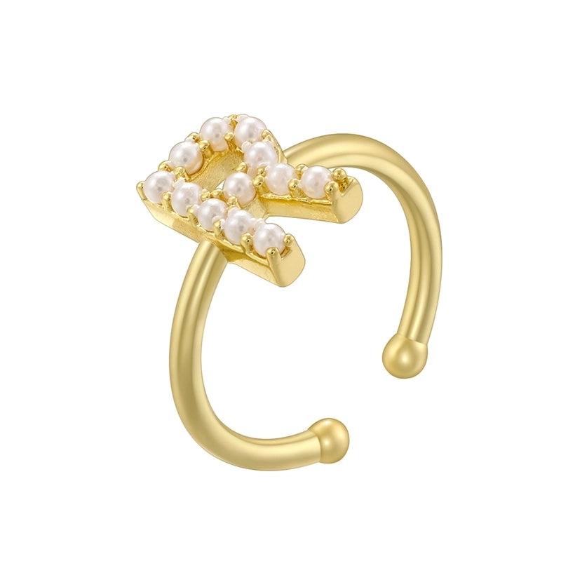 Copper 18K Gold Plated Plating Inlay Letter Artificial Pearls Open Rings