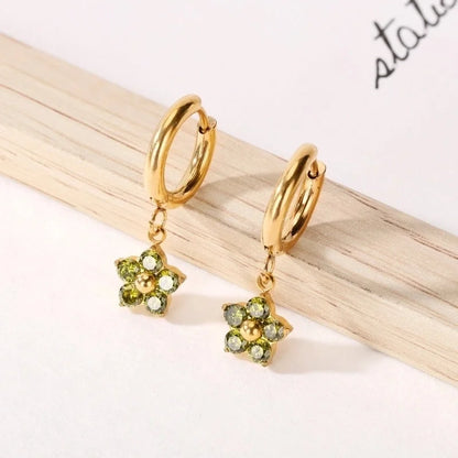 1 Pair Minimalist Classic Style Flower Inlay 304 Stainless Steel Zircon Drop Earrings