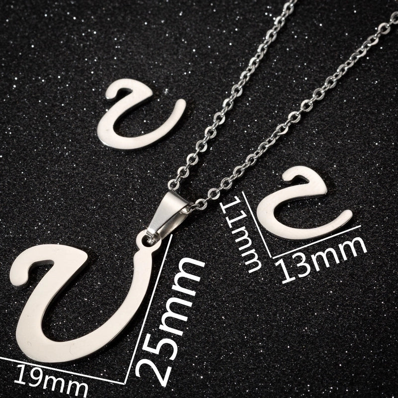 Women\'s Fashion Minimalist Letter Stainless Steel Pendant Necklace Ear Studs Plating Jewelry Sets