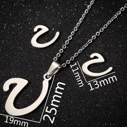 Women\'s Fashion Minimalist Letter Stainless Steel Pendant Necklace Ear Studs Plating Jewelry Sets