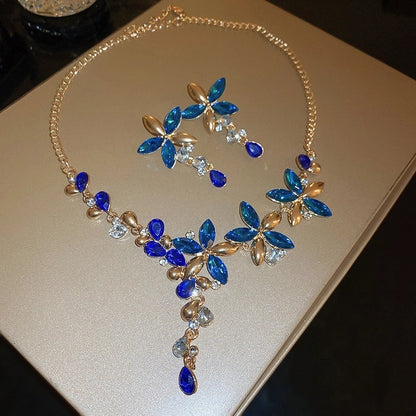 Explosions Zircon Diamond Geometric Necklace Earrings Suit Light Luxury Clavicle Chain High Sense Temperament Jewelry