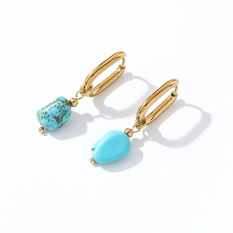 1 Pair Casual Retro French Style Oval Plating 304 Stainless Steel Natural Stone Gold Plated Drop Earrings