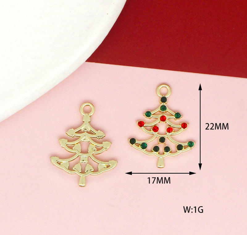 10 PCS/Package 17 * 21mm 17 * 22mm 19 * 24mm Alloy Rhinestones Penguin Christmas Tree Snowman Pendant Jewelry Accessories