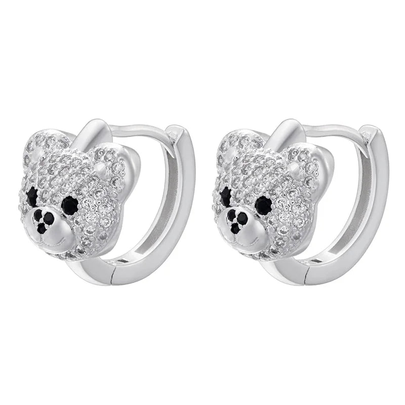 2 Pieces Elegant Shiny Bear Plating Inlay Copper Zircon 18k Gold Plated Earrings