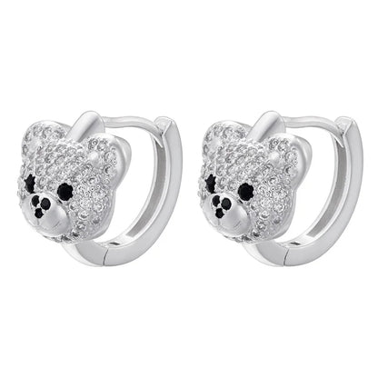 2 Pieces Elegant Shiny Bear Plating Inlay Copper Zircon 18k Gold Plated Earrings