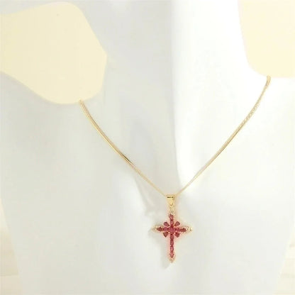 Minimalist Cross Copper 18k Gold Plated Zircon Pendant Necklace In Bulk