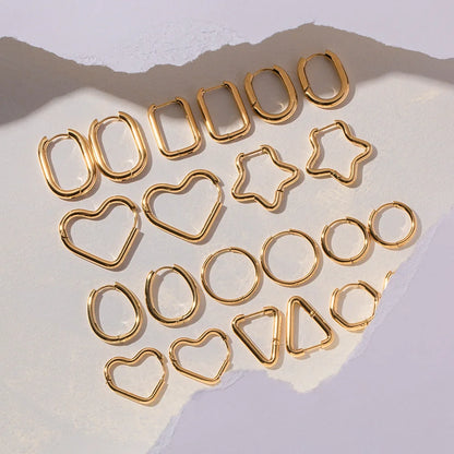 IG Style Heart Asymmetrical Geometric Stainless Steel 18K Gold Plated Earrings