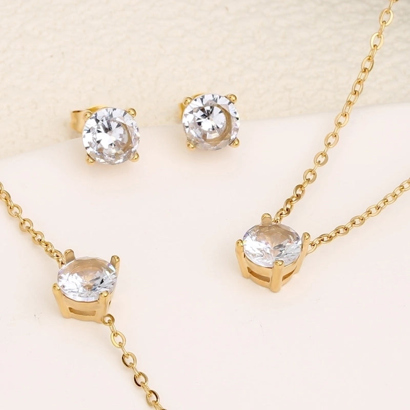 3 Pieces Minimalist IG Style Geometric 304 Stainless Steel Zircon Inlay Stainless Steel Jewelry Sets