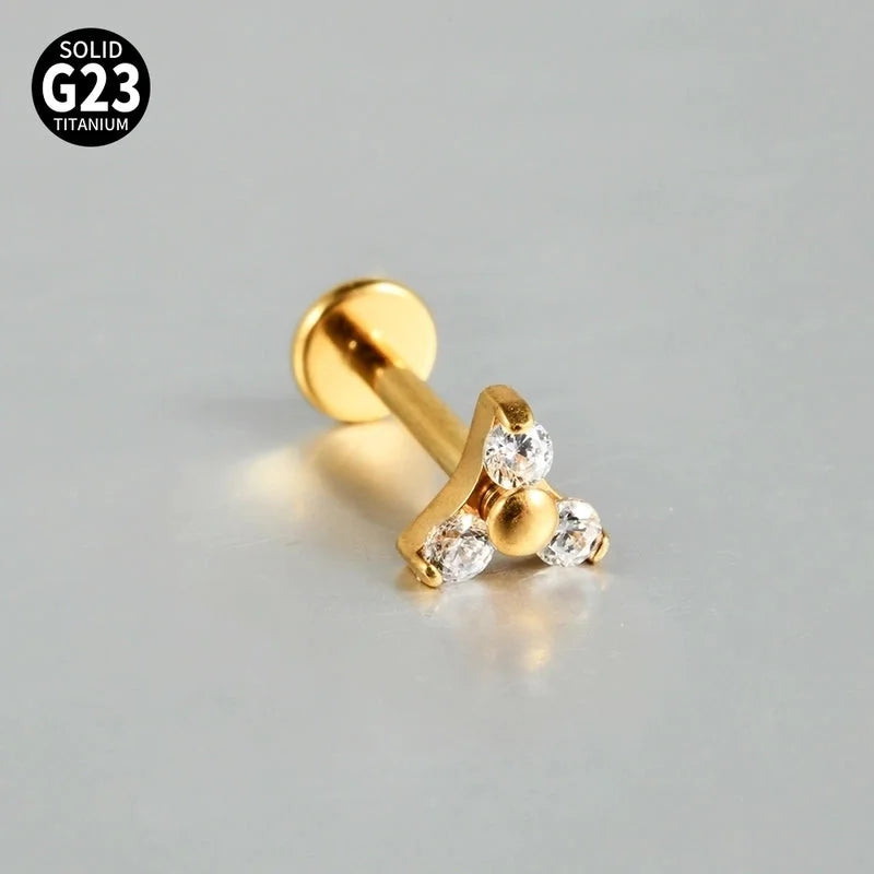2 Pieces 3 Pieces Lip Rings Casual Elegant Vacation Triangle Flower G23 Titanium Zircon Zircon 18K Gold Plated Lip Rings Ear Cartilage Rings & Studs