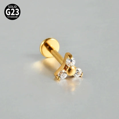 2 Pieces 3 Pieces Lip Rings Casual Elegant Vacation Triangle Flower G23 Titanium Zircon Zircon 18K Gold Plated Lip Rings Ear Cartilage Rings & Studs