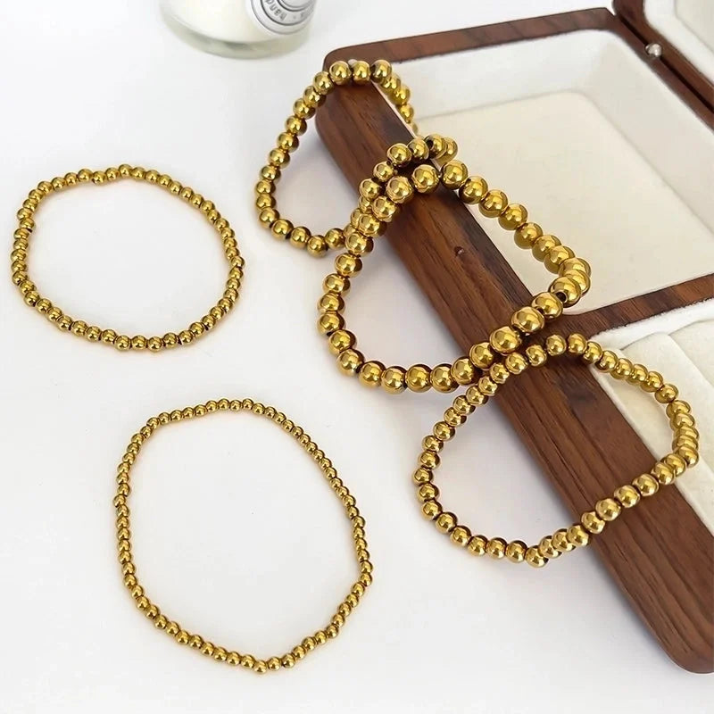 Casual Minimalist Round 316L Stainless Steel 18K Gold Plated Bracelets In Bulk