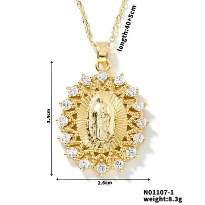 Vintage Style Classic Style Geometric Round Virgin Mary 304 Stainless Steel Copper Zircon K Gold Plated Inlay Pendant Necklace