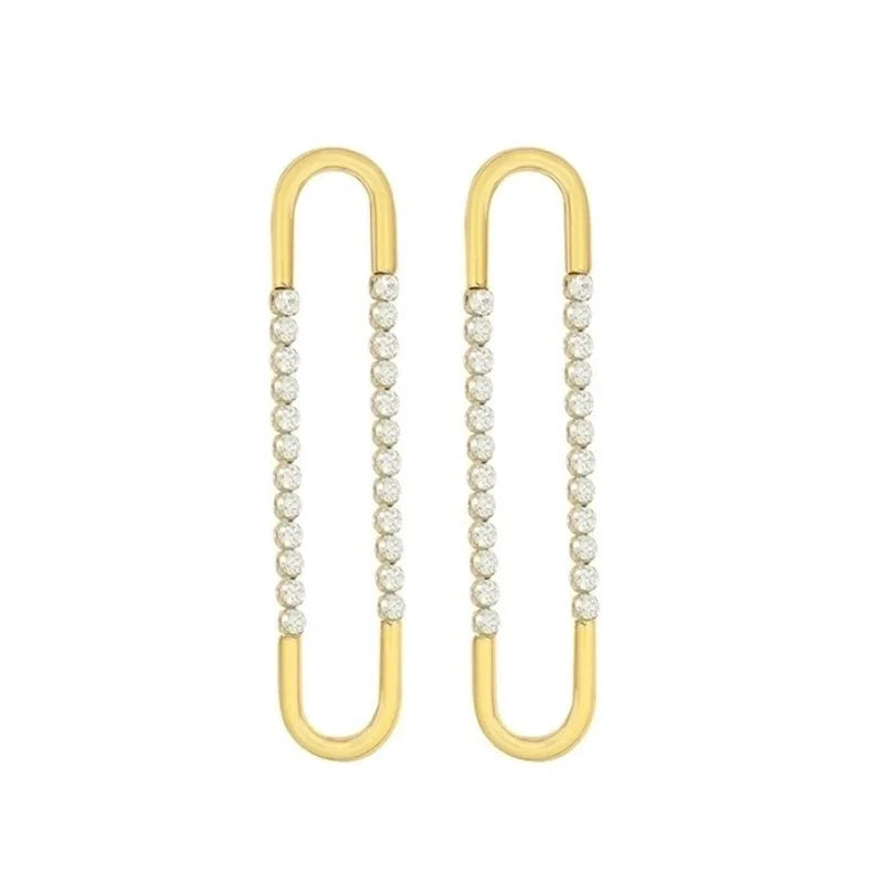 1 Pair Elegant Geometric Plating 304 Stainless Steel Zircon 18K Gold Plated Drop Earrings