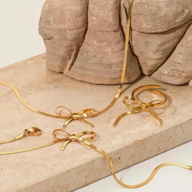 Casual Vacation Bow Knot 304 Stainless Steel 16K Gold Plated White Gold Plated Gold Plated Plating Bracelets Earrings Necklace