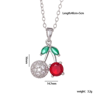 IG Style Glam Cherry 304 Stainless Steel Copper Zircon Inlay Pendant Necklace Cable Chain