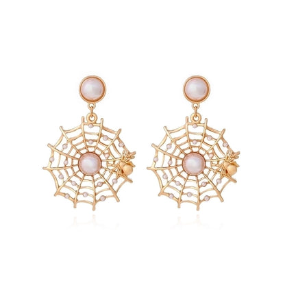 1 Pair Halloween Casual Minimalist Spider Spider Web Hollow Out Inlay Zinc Alloy Artificial Pearls Drop Earrings