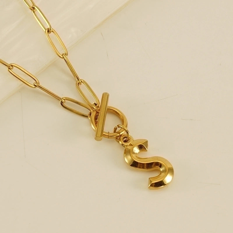Fashion Letter 304 Stainless Steel Titanium Steel 18K Gold Plated Polishing Gold Plated Pendant Necklace