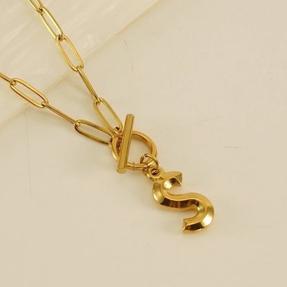 Fashion Letter 304 Stainless Steel Titanium Steel 18K Gold Plated Polishing Gold Plated Pendant Necklace